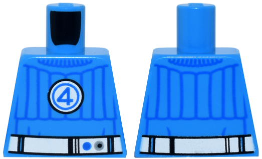 Lego Torso Super Hero Costume with Blue Trim and Collar, White Belt and Fantastic Four Emblem with Number 4 Pattern / Dark Azure