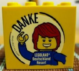 Lego Brick 2 x 4 x 3 with Legoland Deutschland Resort DANKE Pattern / Yellow