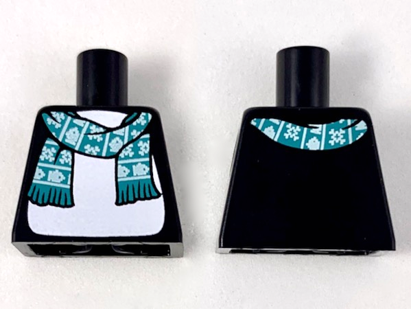Lego Torso with White Stomach, Dark Turquoise Scarf with Snowflakes and Fish Pattern / Black