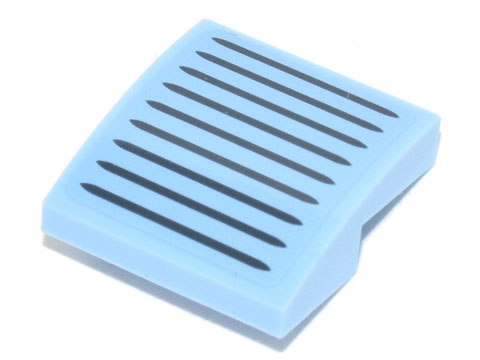 Lego Slope, Curved 2 x 2 x 2/3 with Black Grille Pattern (Sticker) - Set 77942 / Bright Light Blue