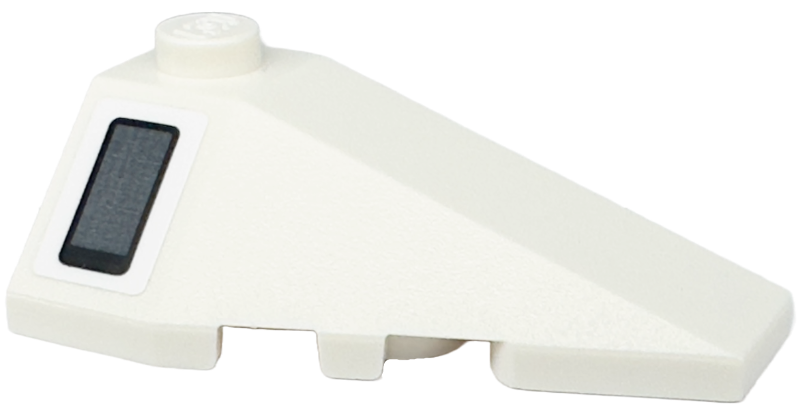 Lego Wedge 4 x 2 Triple Right with Dark Bluish Gray Rectangle with Black End and Outline Pattern (Sticker) - Set 75350 / White