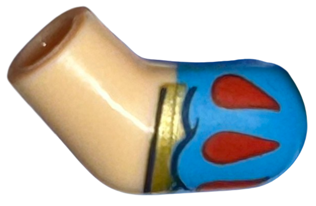 Lego Arm, Left with Molded Dark Azure Short Sleeve and Printed Red Drops and Gold Strap Pattern / Light Nougat