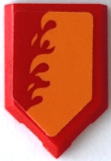 Lego Tile, Modified 2 x 3 Pentagonal with Orange Flames Pattern Model Left Side (Sticker) - Set 80011 / Red