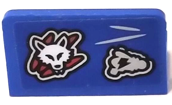 Lego Panel 1 x 2 x 1 with White Wolf Head and Light Bluish Gray Cloud with Lightning Bolt Pattern (Sticker) - Set 70428