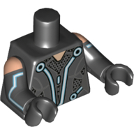 Lego Torso Jumpsuit with White and Light Blue Lines, Light Nougat Neck Print, Black Arms and Hands with Light Nougat Shoulders Print