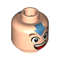 Lego Minifig Head Aang (Avatar), Eyes, Mouth Wide Open, Blue Arrow on Forehead, Square on Back Print [Blocked Open Stud] / Light Nougat