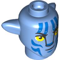 Lego Minifig Head Special, Na'vi with Yellow Eyes, Blue Markings, Smirk print / Medium Blue