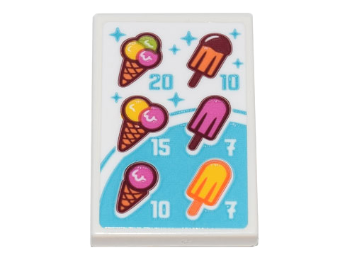 Lego Tile 2 x 3 with Menu, Price List of Ice Cream Cones and Popsicles Pattern (Sticker) - Set 71741