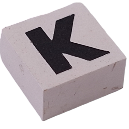 Lego Modulex Tile 2 x 2 with Black 'K' Print, Internal Supports