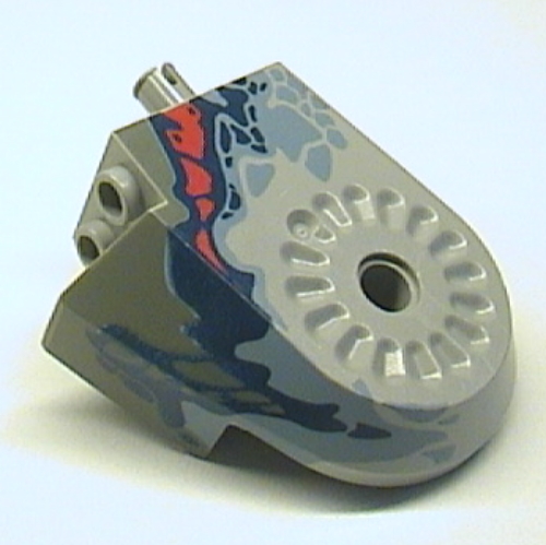 Lego Animal Body Part, Dinosaur Body Quarter with Pin Holes, Dark Gray/Sand Blue/Dark Blue/Red Print