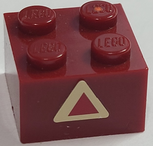 Lego Brick 2 x 2 with Dark Red Triangle on Tan Background Pattern (Sticker) - Set 7475