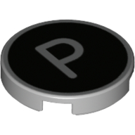 Lego Tile Round 2 x 2 with Bottom Stud Holder with 'P' on Black Background Print