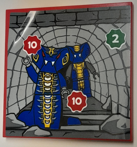 Lego Tile 6 x 6 with Bottom Tubes, Textured Surface with NINJAGO Skales and Slithraa Minifigures in Tunnel, White Number 2 and 10 in Green and Red Starburst Pattern (Sticker) - Set 40429