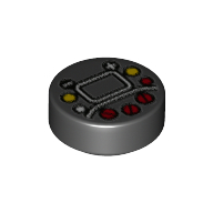 Lego Tile Round 1 x 1 with Screen, Red/Yellow/Black Buttons/Racing Steer Controls Print / Black