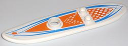 Lego Minifigure, Utensil Surfboard Long with Orange and Blue Pattern (Stickers) - Set 7739 / White