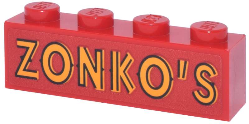 Lego Brick 1 x 4 with Black and Bright Light Orange 'ZONKO'S' Pattern (Sticker) - Set 76457