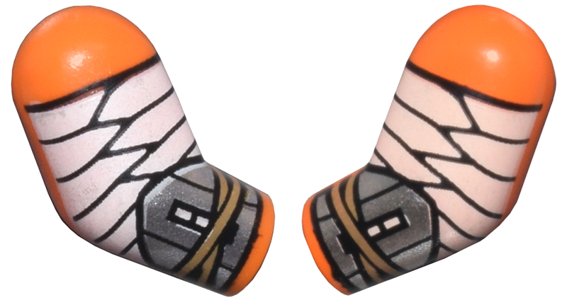 Lego Arm, (Matching Left and Right) Pair with White Wrappings and Silver Bracers Pattern / Orange