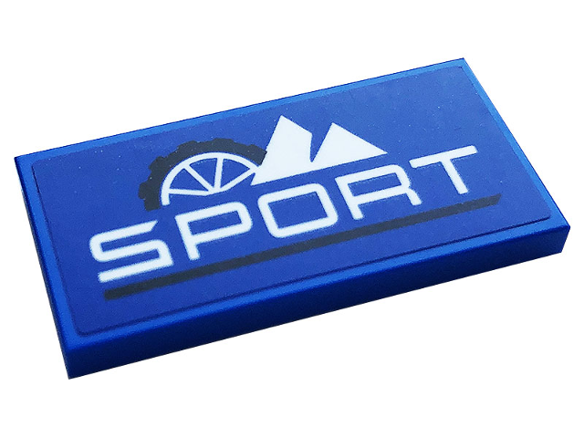 Lego Tile 2 x 4 with Black Stripe and White 'SPORT', Wheel and Mountains Pattern (Sticker) - Set 60306 / Blue