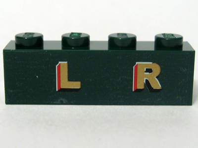 Lego Brick 1 x 4 with Gold 'L R' Pattern (Sticker) - Set 10194