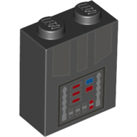 Lego Brick 1 x 2 x 2 with Darth Vader Control Panel Print / Black