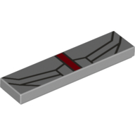 Lego Tile 1 x 4 with Vertical Red Stripe and Dark Bluish Gray Thin Lines Print