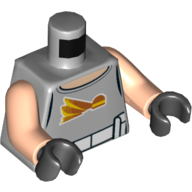 Lego Torso Vest with Light Nougat Neck, Dex's Diner Logo and White Utility Belt Print, Light Nougat Arms, Black Hands / Light Bluish Gray