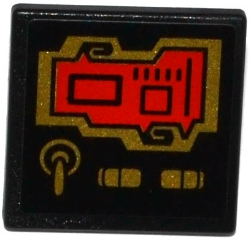 Lego Road Sign 2 x 2 Square with Open O Clip with Red Screen and 3 Gold Switches Pattern (Sticker) - Set 70738 / Black