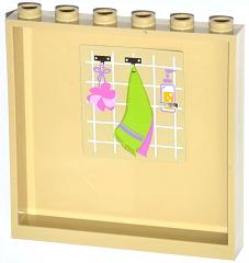 Lego Panel 1 x 6 x 5 with Sponge, Green Towel and Soap Bottle Pattern on Inside (Sticker) - Set 3185 / Tan