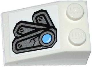 Lego Slope 33 3 x 2 with Cracked Armor Plate and Bright Light Blue Light Pattern Model Left Side (Sticker) - Set 70748 / White