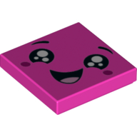 Lego Tile 2 x 2 with Happy Face, Open Mouth, Dark Purple Cheeks Print / Dark Pink