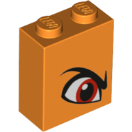 Lego Brick 1 x 2 x 2 with Inside Stud Holder with Angry Red Eye - Left print / Orange
