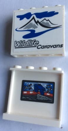 Lego Panel 1 x 4 x 3 with Side Supports - Hollow Studs with 'Wildlife Caravans' on Outside and TV Screen Pattern on Inside (Stickers) - set 60182