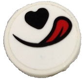 Lego Tile, Round 2 x 2 with Bottom Stud Holder with Black Mouth, Heart Shaped Nose and Red Tongue Pattern (Sticker) - Set 80011 / White