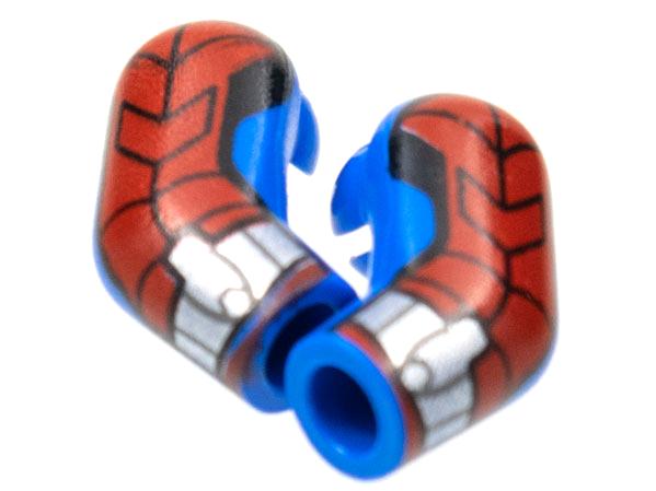 Lego Arm, (Matching Left and Right) Pair with Red Armor, Silver Cuff Pattern / Blue