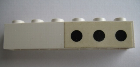 Lego Brick 1 x 6 with 3 Black Spots Right Pattern (Sticker) - Set 364 / White