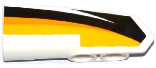 Lego Technic, Panel Fairing #22 Very Small Smooth, Side A with Yellow, Orange and White Stripes on Black Background Pattern (Sticker) - Set 42044 / White