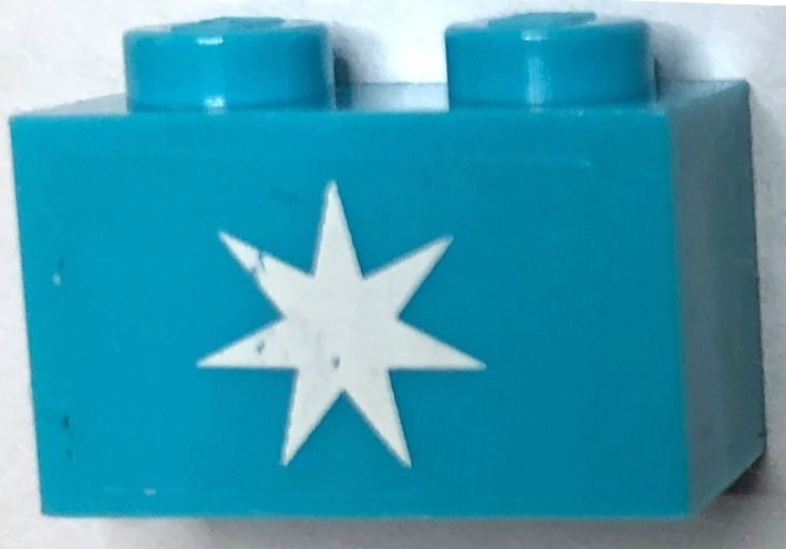 Lego Brick 1 x 2 with Maersk Star Logo Pattern (Sticker) - Set 10241 / Medium Azure