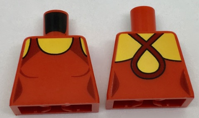 Lego Torso Female Swimsuit with Yellow Neck and Dark Red Crossed Straps on Back Pattern / Red