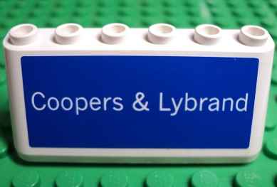 Lego Windscreen 2 x 6 x 2 with 'Coopers & Lybrand' on Blue Background Pattern (Sticker) - Set 880002-2 (in Combination with Sets 3308 / 3309)