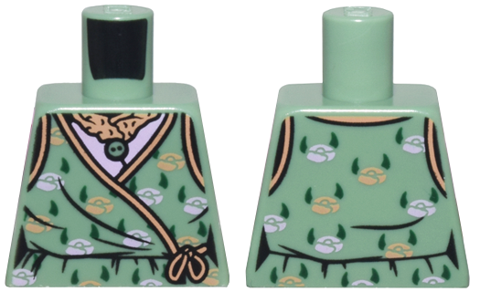 Lego Torso Female Robe with Nougat and Lavender Flowers and Trim and Dark Green Leaves Pattern / Sand Green