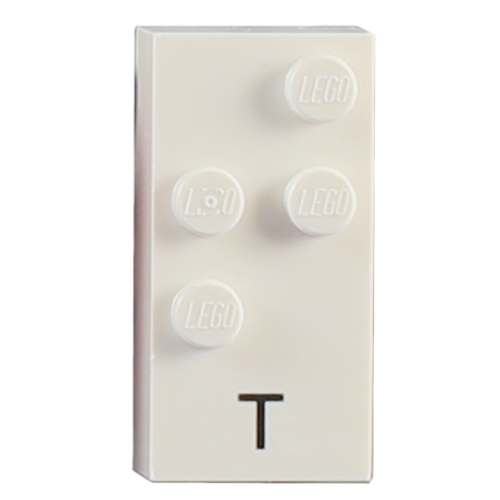 Lego Braille Brick 2 x 4 with 4 Studs ⠞ and 'T' Print / White