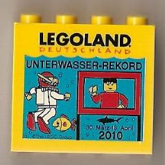 Lego Brick 2 x 4 x 3 with Legoland Deutschland Unterwasser-Rekord 30. März - 13. April 2010 Pattern