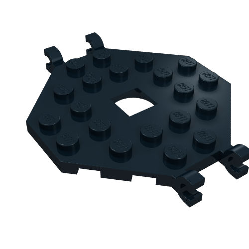 Lego Plate Special 6 x 6 Octagonal with Square Hole and 4 Clips (Boat Mast Platform) / Black