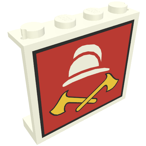Lego Panel 1 x 4 x 3 - Solid Studs with White Fireman Cap and 2 Yellow Axes Print / White