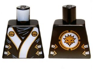 Lego Torso Ninjago Robe with White and Gold Sash Pattern / Black