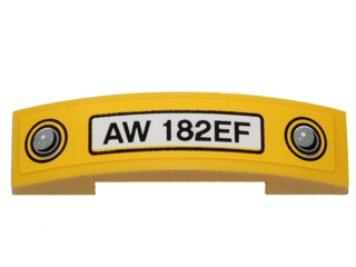 Lego Slope, Curved 4 x 1 x 2/3 Double with 'AW 182EF' and Headlights Pattern (Sticker) - Set 40196 / Yellow
