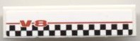 Lego Tile 1 x 4 with 'V-8' (V8) and Checkered Pattern (Sticker) - Set 8121