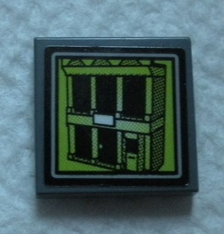 Lego Tile 2 x 2 with Lime Video Screen with Jail Cell Building Pattern (Sticker) - Set 60139