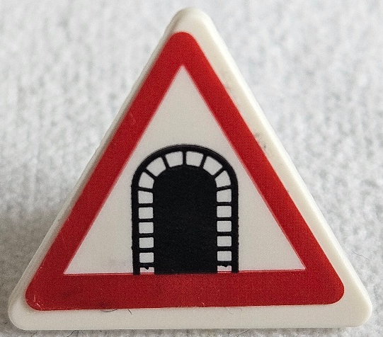Lego Road Sign 2 x 2 Triangle with Open O Clip with Black Tunnel Pattern (Sticker) - Set 77012 / White
