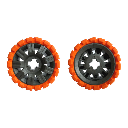 Lego Wheel 60 x 34, with Orange Tire 81 x 40 Balloon Offset Tread / Pearl Dark Gray